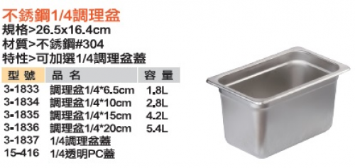 不銹鋼1/4調理盆
