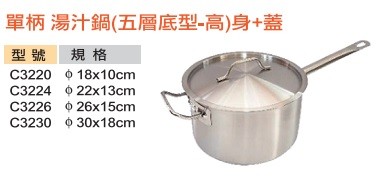 單柄湯汁鍋(五層底型-高)-身